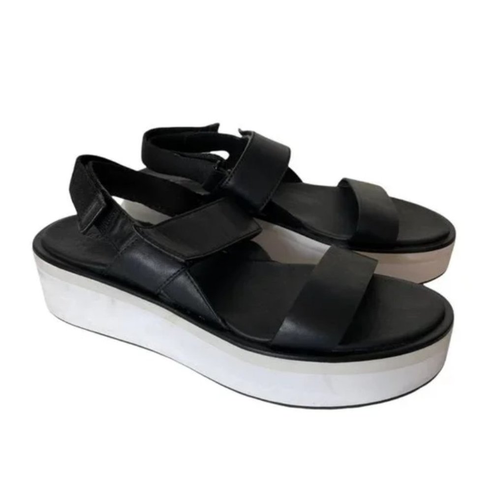 Everlane The Leather Platform Sandals Black white 10